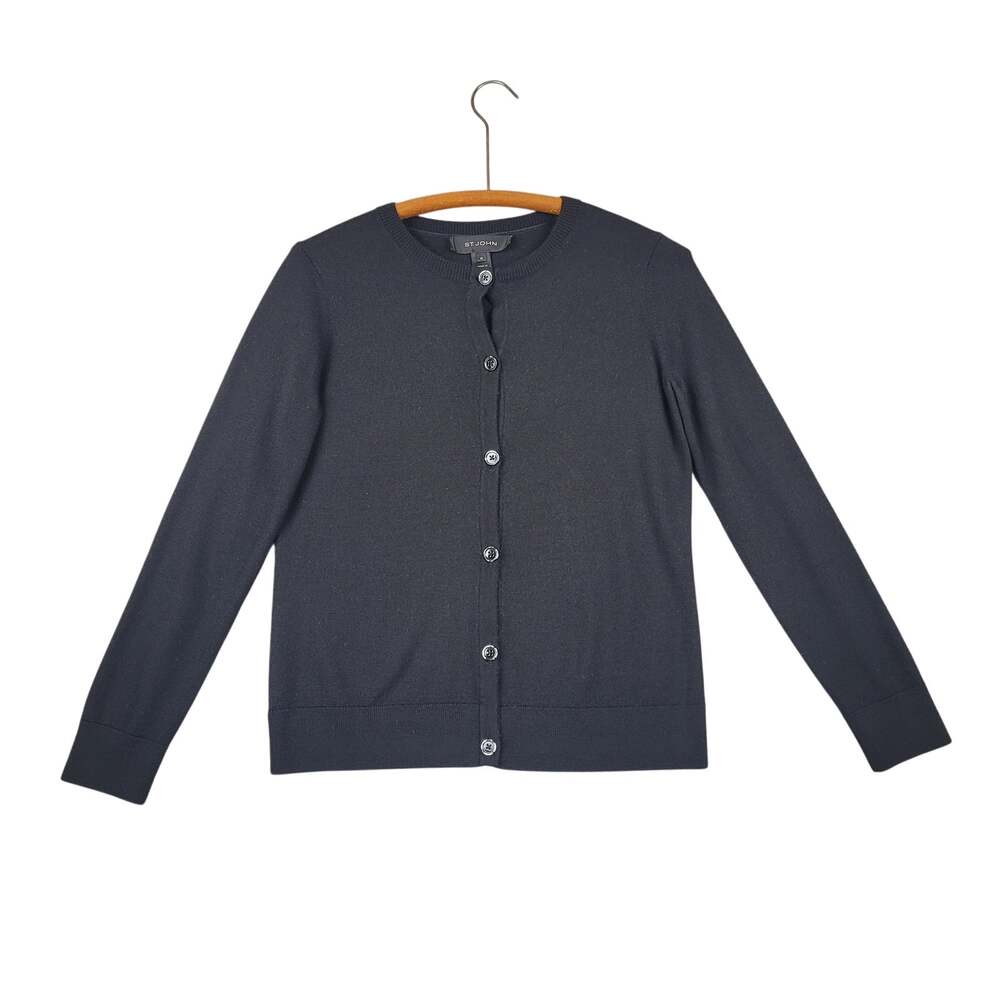 St. John Women’s M Black Wool Blend Cardigan Quiet Luxury Designer